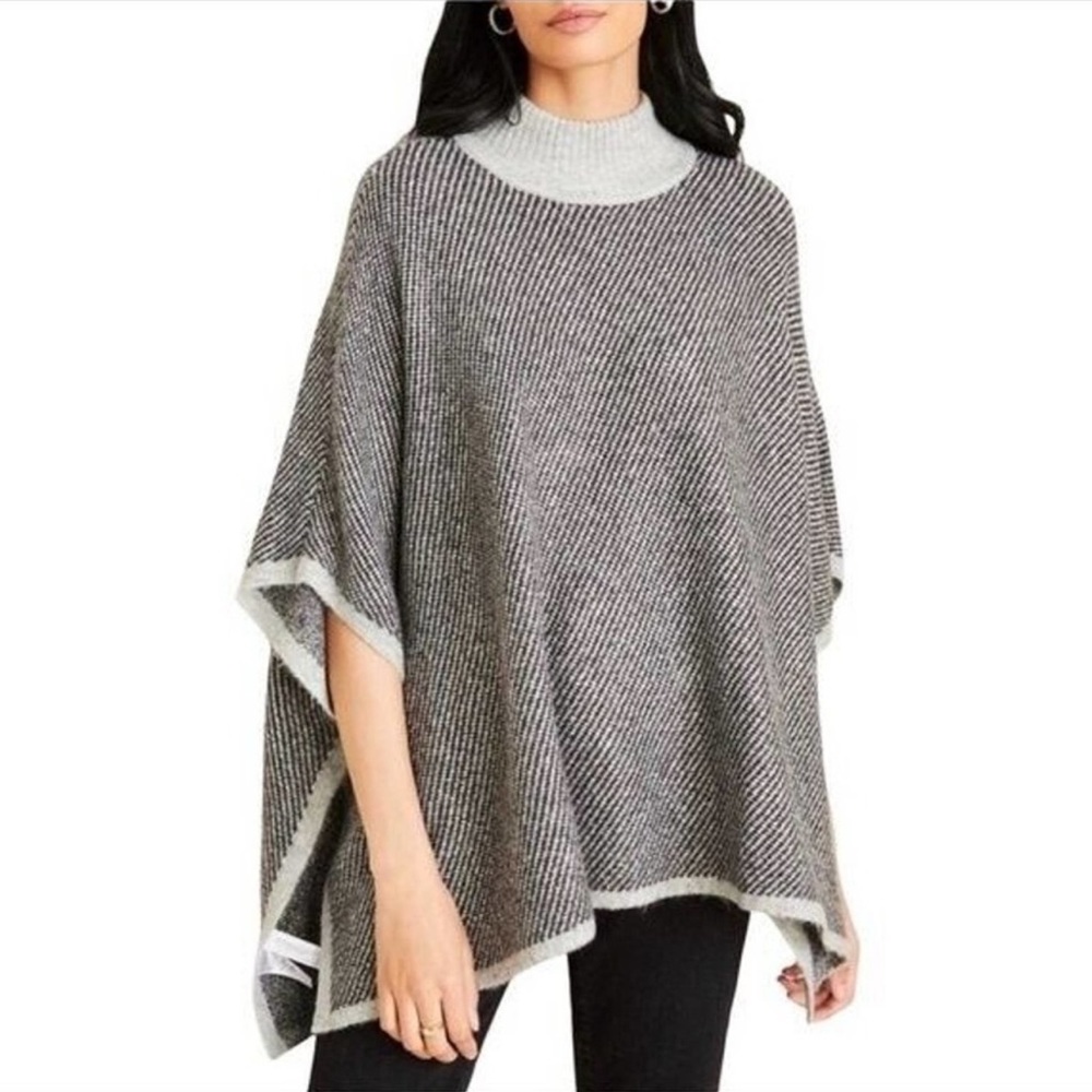 ANN TAYLOR Tipped Poncho Gray Multi Stripe NWOT XS / S $129